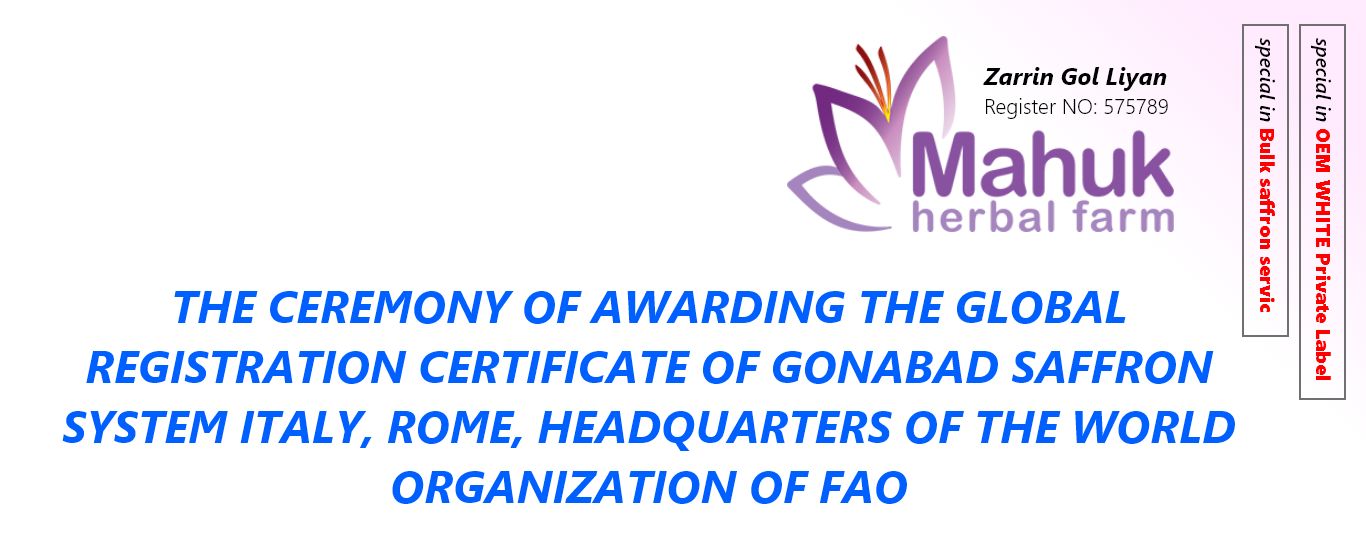 The ceremony of awarding the global registration certificate of Gonabad saffron system Italy, Rome, headquarters of the World Organization of FAO